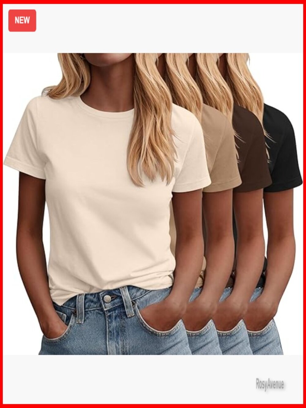 Women's Short Sleeve Crew Neck Tees 4 Pack Relaxed Fit Summer Tops Loose Blouse